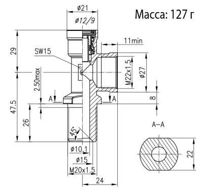 Габаритные размеры и кодировки для заказа тройника фланцевого вертикального модели 9420 12-M22X1.5-M20X1.5