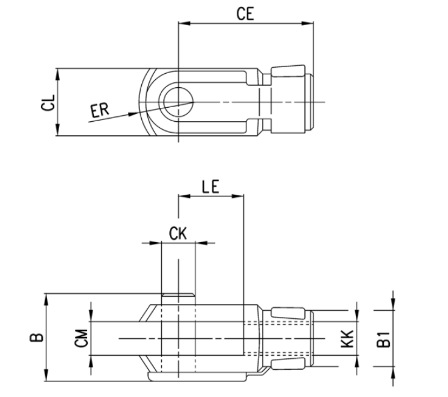 Габаритные размеры вилки для штока моделей G для пневмоцилиндров стандарта ISO 6431