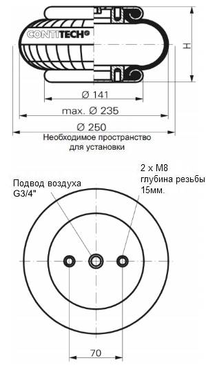Габаритные размеры баллонного привода FS 120-12CI G 3/4