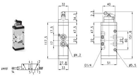 Габаритные размеры сенсорных распределителей с механическим управлением, серия 3 и 4