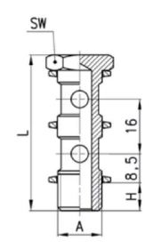 Габаритные размеры соединений Camozzi с накидной гайкой модели 1631 02 (пустотелый болт)