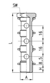 Габаритные размеры соединений Camozzi с накидной гайкой модели 1631 03 (пустотелый болт)