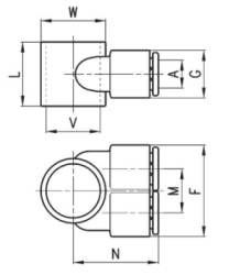 Габаритные размеры быстроразъемных фитингов Camozzi из технополимера модели 7640 (серьга)