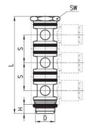 Габаритные размеры быстроразъемных фитингов Camozzi из технополимера модели 7632 03 (пустотелый болт)