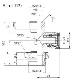 Габаритные размеры и кодировки для заказа тройника вертикального модели 9422 12-М20х1.5-М22х1.5-S01