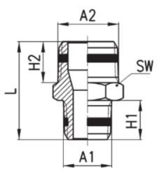 Габаритные размеры резьбовых соединений Camozzi с уплотнением Sprint модель S2510